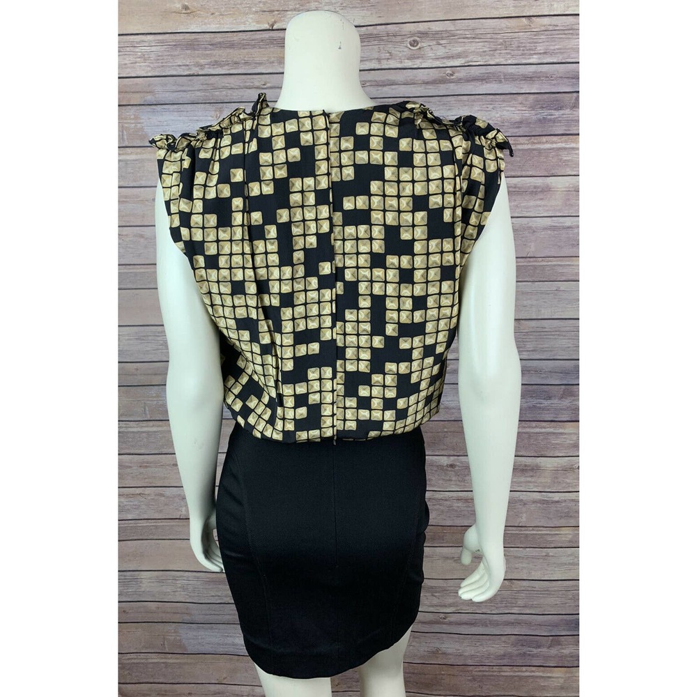 Alexander Wang Black Silk Dress Size 2 Women's Ruffle Print Vneck Cap Sleeve Y2K - Picture 7 of 12